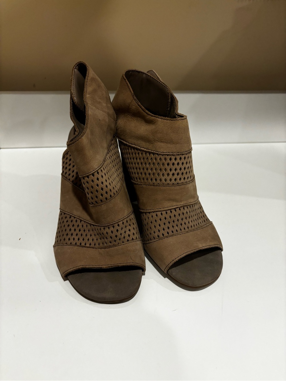 Franco Sarto Women's Brown Peep Toe Cutout Ankle Booties